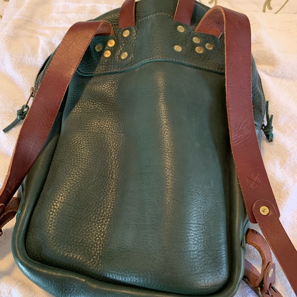 Forest Green Leather Go Forth Goods large backpack - Picture 3 of 3